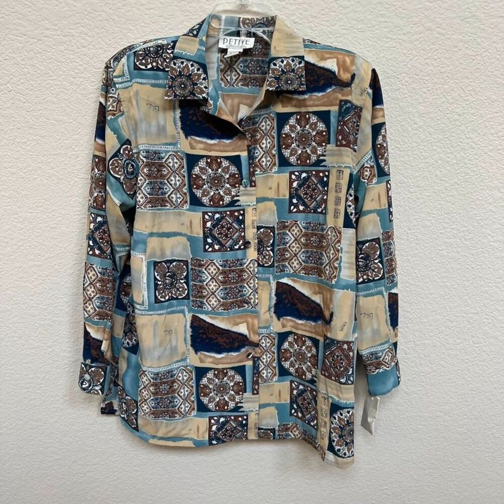NWT Vintage 90s Petite Sophisticate Patterned Blouse Size Small Retro Academia